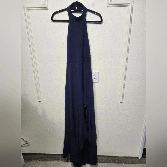 Lulus Majestic Perfection Navy Blue Ruffled Halter Maxi Dress L Wedding Party - Picture 6 of 12